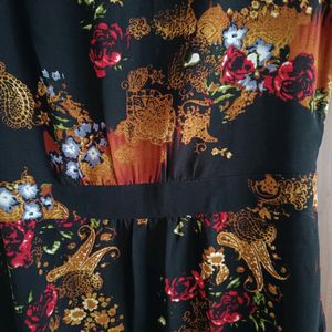 Black Floral A Line Dress