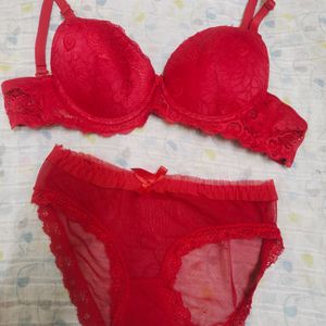 Padded Red Colour Honeymoon Special Bra And Penty