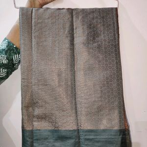 Grey Silk Saree with Golden Zari Work