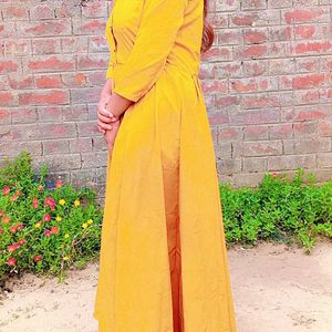 Yellow Turmeric Color Long Women Gownn