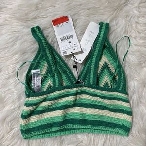 Zara Women's White and Green Crop-top