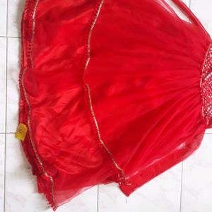 New Red Net Heavy Mirror Work Gown