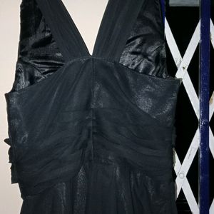Black Party Long Gown With Satin