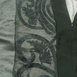 Gray And Black Designer Embroidered Saudi Abaya