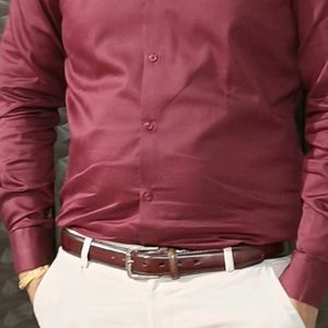 Maroon Men's shirt And Grey Formal Pants