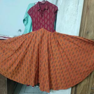 Full Flaired Anarkali Collared Kurti