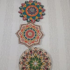 3 Wooden Rangoli Patch 4"