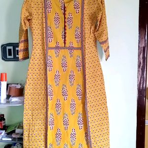 Brand Soch Mustard Colour Kurti With 3/4 Sleeves