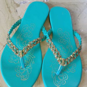 Sea Green Colour Sandals For Women And Girls