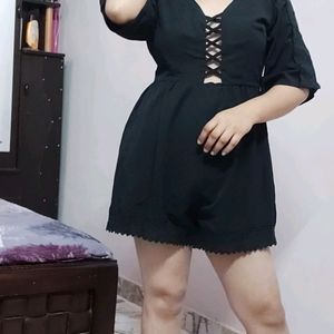 Black Front Crisscross Playsuit