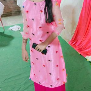 Pink Colour Net Kurti For Women