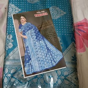 Rama Blue And Silver Saree