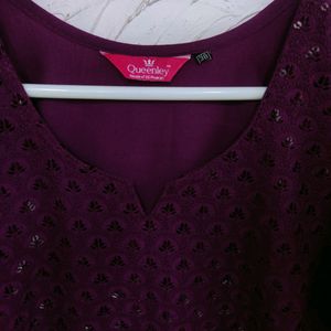 💜 Embroidered Burgundy Kurta