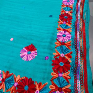 Sea Green Saree With Thread Work