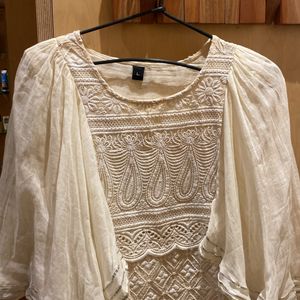 White Chikan kari Work Kurti