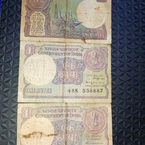 RARELY FOUND 1 INDIAN RUPEE-Set Of 3 Notes