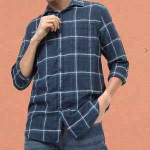 Navy Blue Check Shirt for Men - Size M