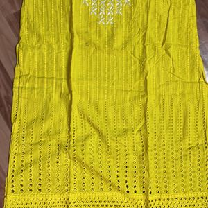 Net With Chickankari Work Kurti