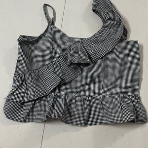 Korean Checked Frilled Top