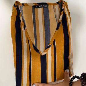 Mustard Yellow-Beige-Navy blue Semi Formal SHEIN top