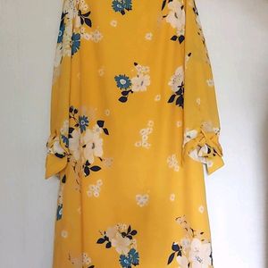 Yellow Floral A-line Dress From HARPA