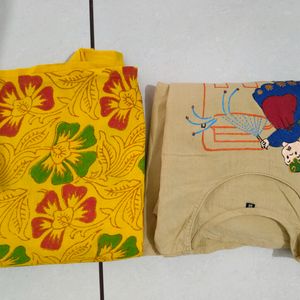 Cream And Yellow Colour Printing Gaun