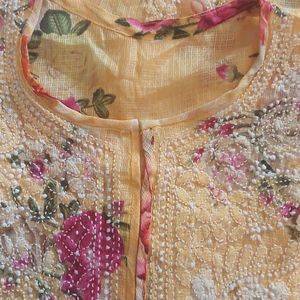 Chikan Chiffon Kurta On a Printed background