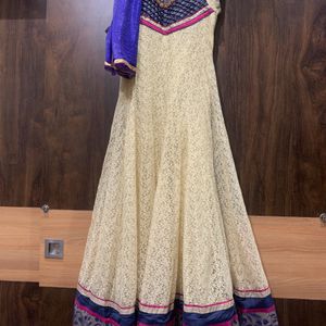 Cream Coloured Heavy Gown With Dupatta