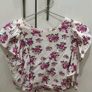 Girls Floral Ruffled Top For Age 10-12 Years