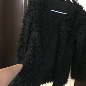 Black Teddy Fur/ Fluffy Shrug With Pockets