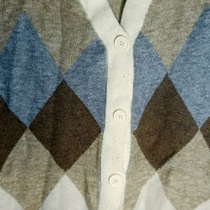 Argyle Pattern Button Front Vest Cardigan