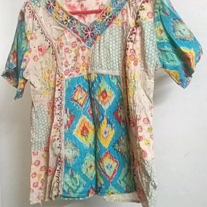 Multicolored Printed Embroidery Cotton Top