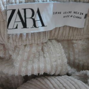 Zara Beige Corduroy High Waisted Wide Leg Pant