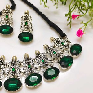 Bottle Green Statement Choker Set