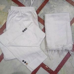 Khadi Cotton Kurta, Pant And Dupatta Set