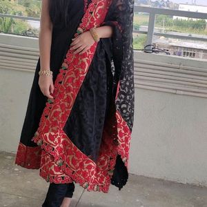 Black And Red Anarkali Kurta Set&Suite