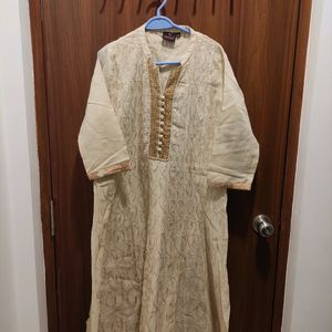 Cream Coloured Embroidered Anarkali Kurta