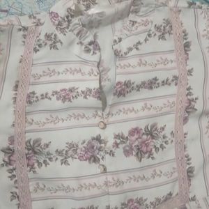 Girls Top White Colour With Multicolour Flowerwork