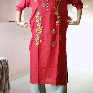 Collar Neck Red Khurti