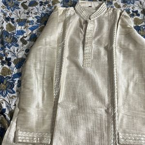 Off-white Golden Kurta Set With Churidhar