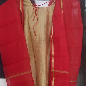 Stitched Red Salwar Suit Set With Dupatta