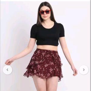 La-zoire Floral Print Ruffled Mini Skirt