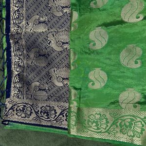 Parrot Green Sari With Blouse