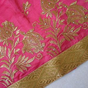 Brand New Pink Saree with Attached Blouse Piece