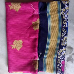 Saree With Blouse Attached Of Pink And Blue Colour