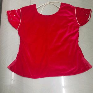 Red And Cream Colour Girl Crop Top With Dupatta