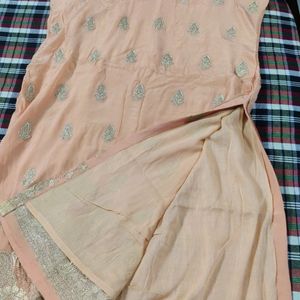 Partywear Peach Silk Kurta Set