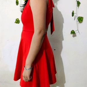 Tie Backless Cut Out Back Pleated Red Dress