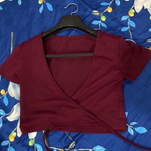 V Neck Deep Cut Wrap Crop Top