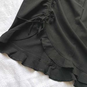 Side Ruched Black Y2k Midi Skirt Korean